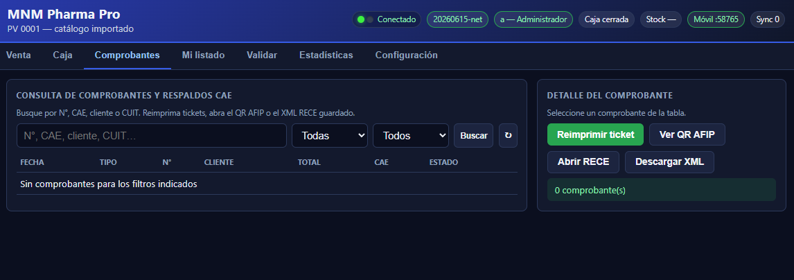 Comprobantes — MNM Pharma Pro